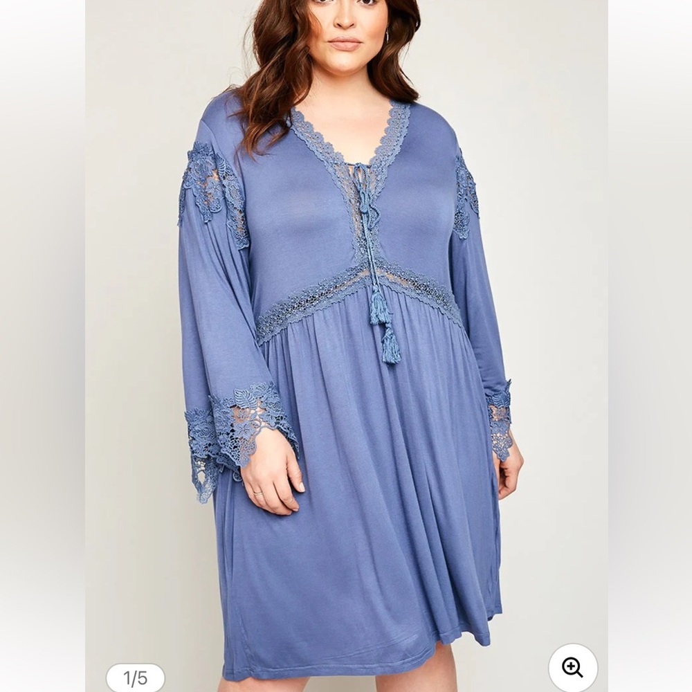 Hayden Blue Boho Lace Tunic Dress with Lace Accents Size 3X New